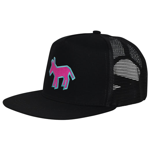 Street Art Donkey Patch - Aqua Pink - Black Hat Tshirt - Donkey Tees