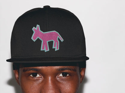 Street Art Donkey Patch - Aqua Pink - Black Hat - Donkey Tees T-shirt