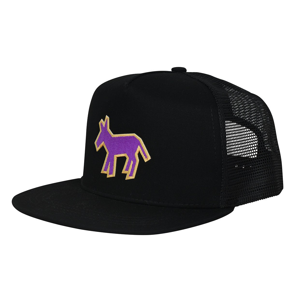 Street Art Donkey Patch - Purple Gold - Black Hat - Donkey Tees T-shirt