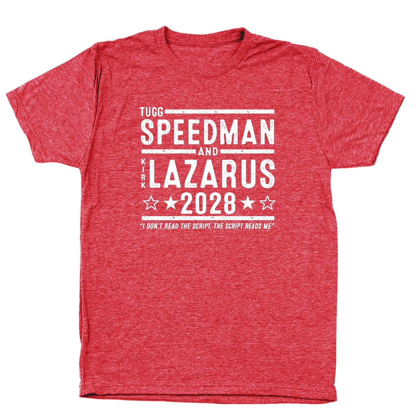 Tugg Speedman Kirk Lazarus 2028 Election - Donkey Tees T-shirt