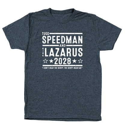 Tugg Speedman Kirk Lazarus 2028 Election - Donkey Tees T-shirt