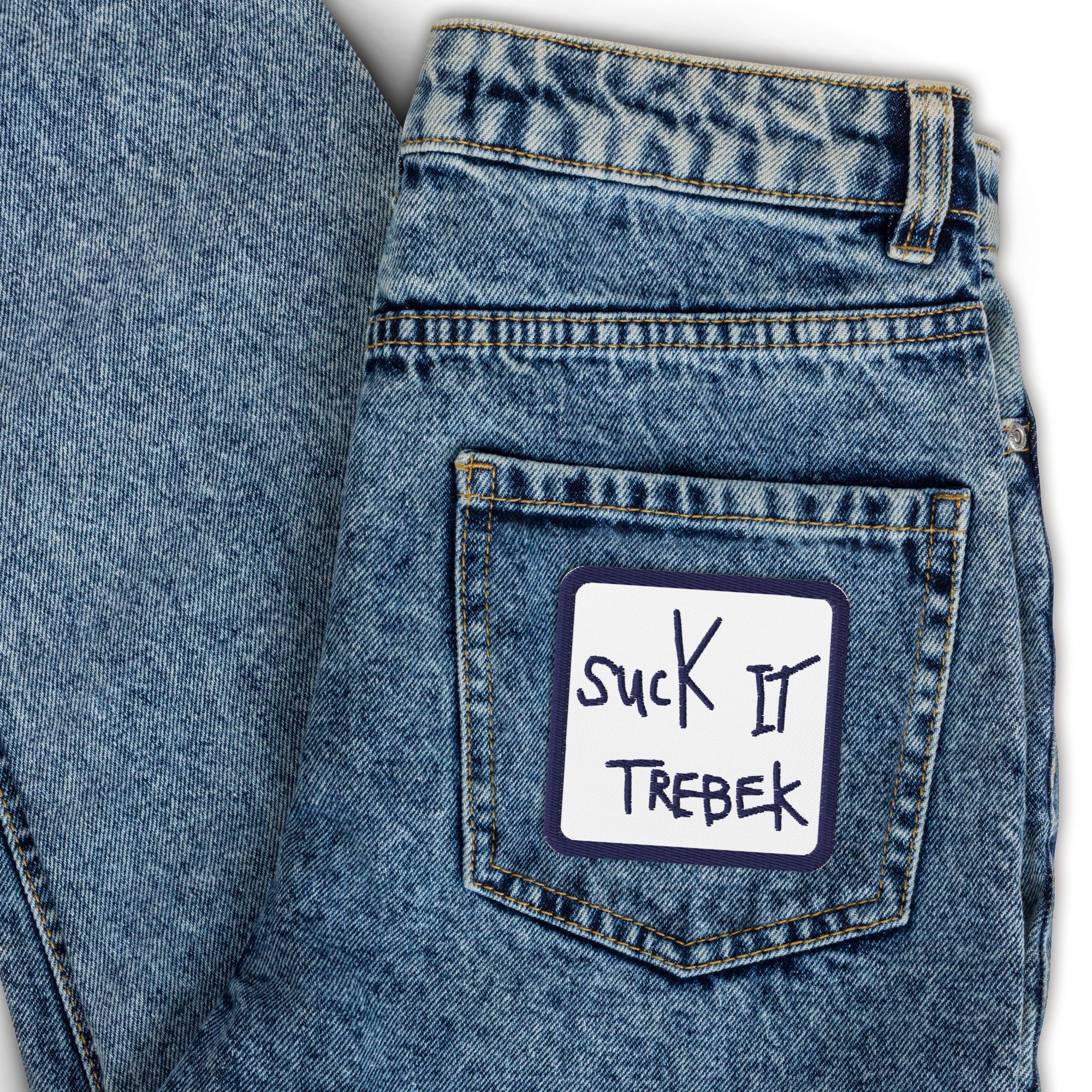 Suck It Trebek - Embroidered patch Tshirt - Donkey Tees